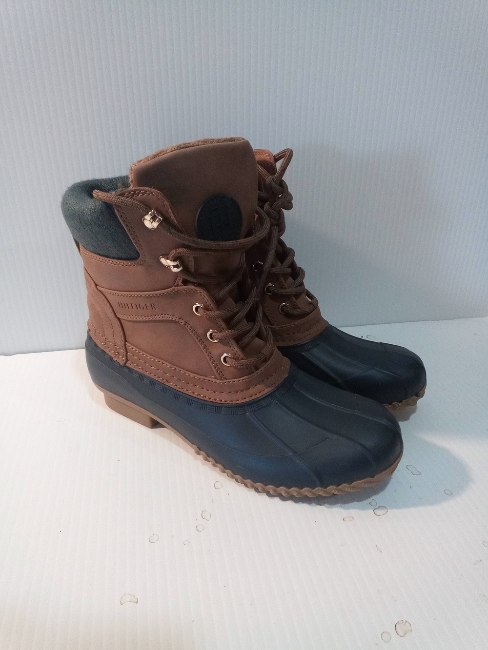 Hilfiger Men's Duck Boots Brown/Black Lace-Up Faux Fur Lined Ankle Size 7